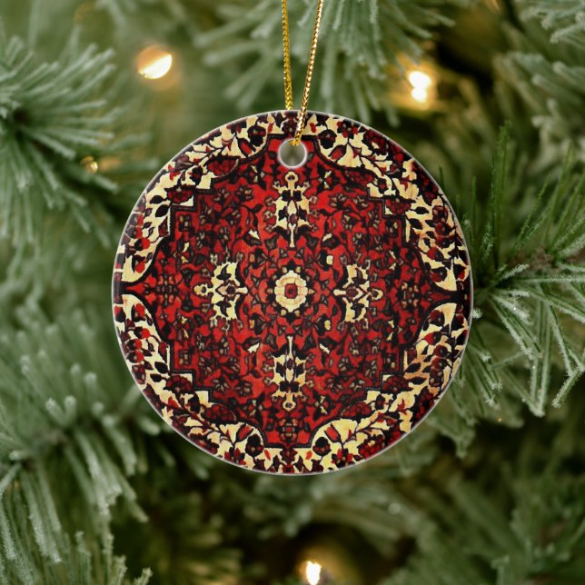 Persian carpet look in dark red and cream ceramic tree decoration (Tree)