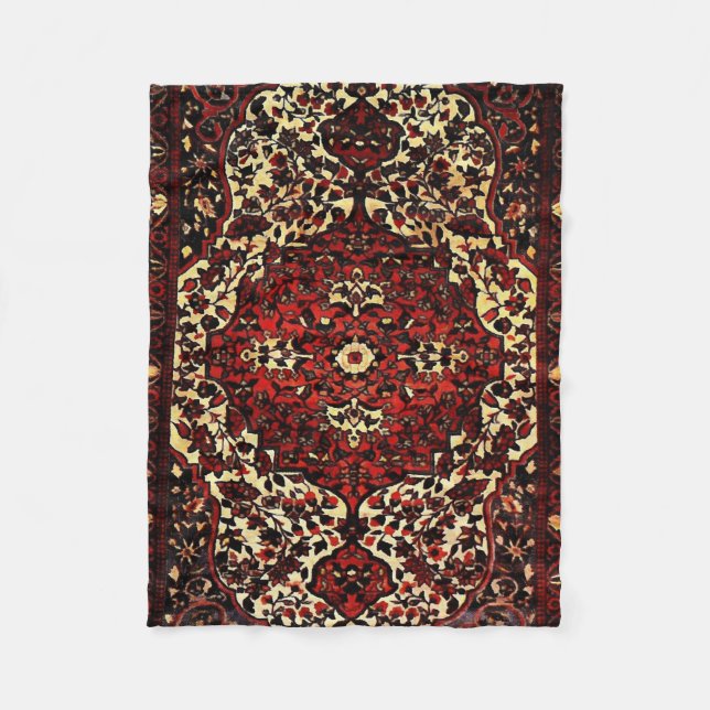 Persian carpet look in dark red and cream fleece blanket (Front)