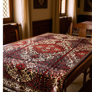 Persian carpet look in dark red and cream tablecloth