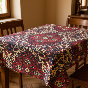 Persian carpet look in dark red and cream tablecloth