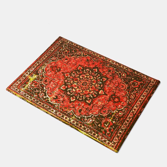 Persian carpet look in grunge oranges doormat (Angled)