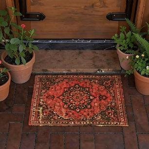 Persian carpet look in grunge oranges doormat