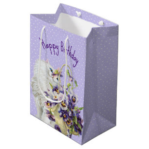 Persian Cat and Pansy Basket  Medium Gift Bag