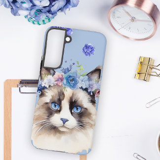 Persian Cat Blue Floral Samsung Galaxy Case