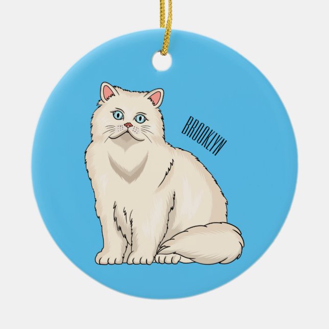 Persian cat cartoon illustration  ceramic tree decoration (Front)