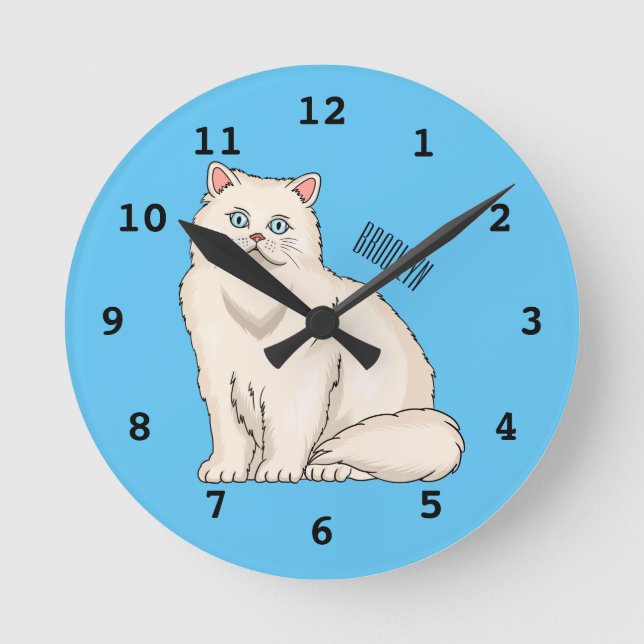 Persian cat cartoon illustration  round clock (Front)