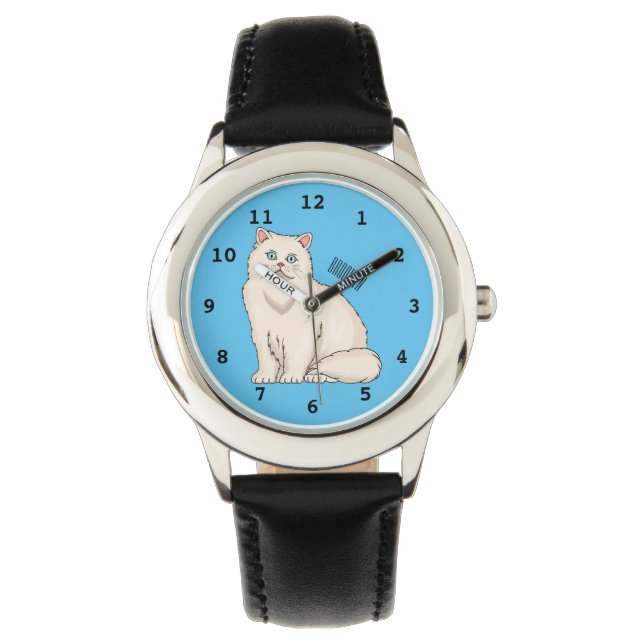 Persian cat cartoon illustration  watch (Front)