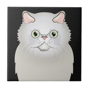 Persian Cat Cartoon (White, Flat-Face) Tile