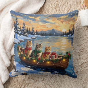 Persian Cat Christmas Boat Holiday Cushion