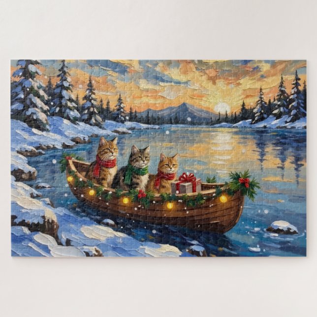 Persian Cat Christmas Boat Holiday Jigsaw Puzzle (Horizontal)