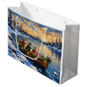 Persian Cat Christmas Boat Holiday Large Gift Bag