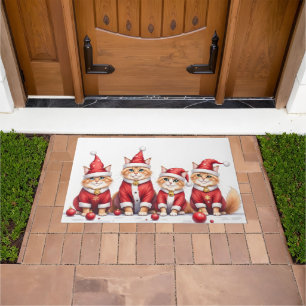 Persian Cat Christmas Dress Santa Hat Doormat