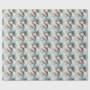 Persian Cat Christmas Holly Watercolor Wrapping Paper