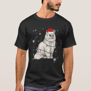 Persian Cat Christmas Light Christmas Cat Santa ha T-Shirt
