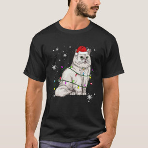 Persian Cat Christmas Light Christmas Cat Santa ha T-Shirt