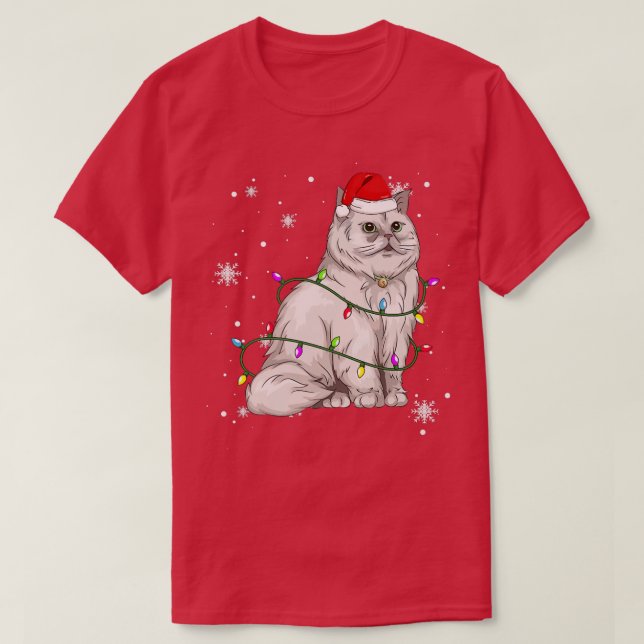 Persian Cat Christmas Lights Christmas Cat Santa h T-Shirt (Design Front)