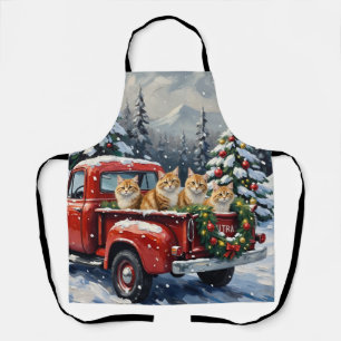 Persian Cat Christmas Red Truck Holiday Apron