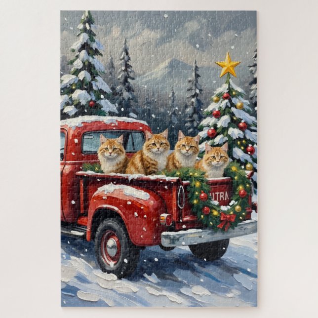 Persian Cat Christmas Red Truck Holiday Jigsaw Puzzle (Vertical)