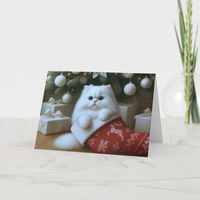 Persian Cat Christmas Stocking Card (Front)