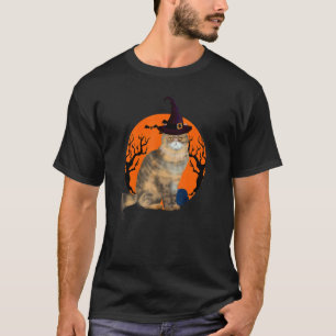 Persian Cat Cute Halloween Witch Hat And Moon T-Shirt