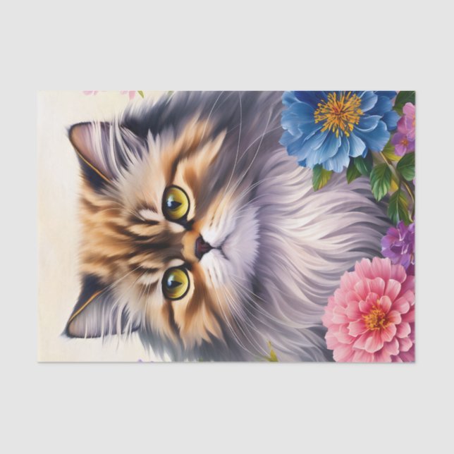 Persian Cat Floral Art Tissue Paper (Front)