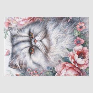 Persian Cat Floral Watercolor Art Tissue Paper