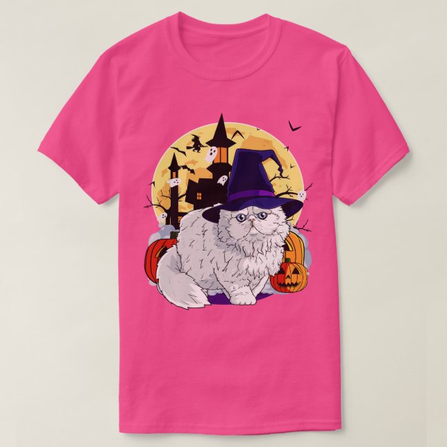 Persian Cat Funny Halloween Witch Pumpkin T-Shirt (Design Front)