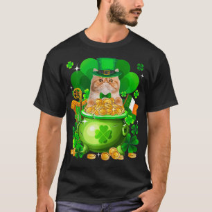 Persian Cat Gold Pot Shamrock St Patricks Day  T-Shirt