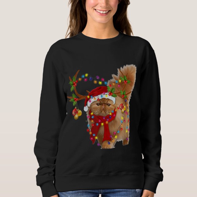 Persian Cat Gorgeous Reindeer Christmas Tree Light Sweatshirt (Front)