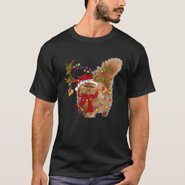 Persian Cat Gorgeous Reindeer Christmas Tree Light T-Shirt (Front)