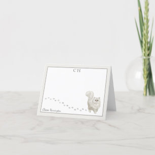 Persian Cat Grey Border Monogram Name Folded Thank You Card