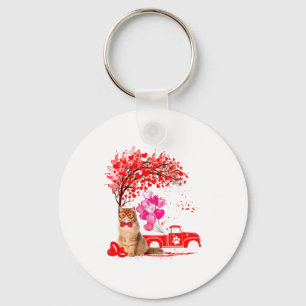 Persian Cat Heart Tree Valentines Day  Key Ring