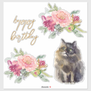 Persian Cat Illustration Happy Birthday Girl Party