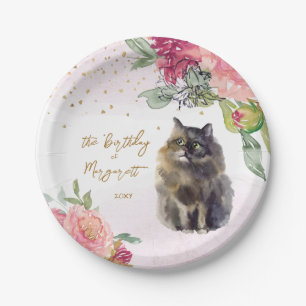 Persian Cat Illustration Happy Birthday Girl Party Paper Plate