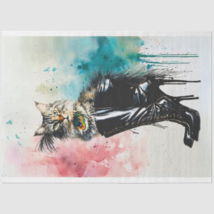 Persian Cat in Black Boot Decoupage Tissue Paper