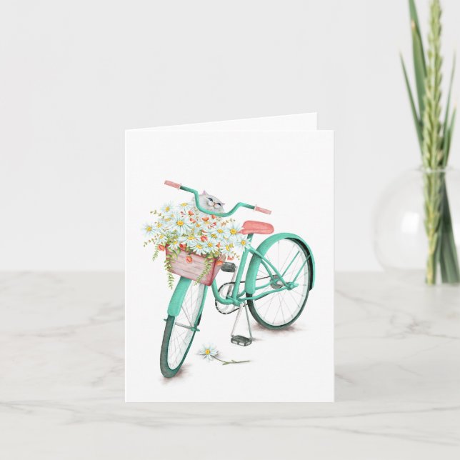 Persian cat in daisy basket card (Front)