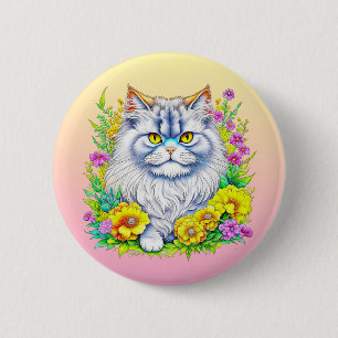 Persian Cat in Flowers Personalised 6 Cm Round Badge