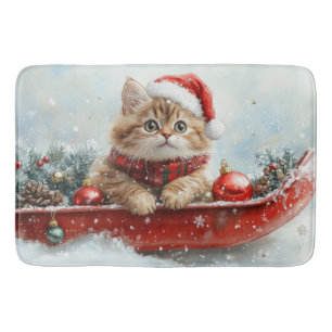 Persian Cat in Sledge Let it Snow Christmas Bath Mat