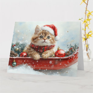 Persian Cat in Sledge Let it Snow Christmas Card