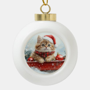Persian Cat in Sledge Let it Snow Christmas Ceramic Ball Christmas Ornament