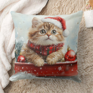 Persian Cat in Sledge Let it Snow Christmas Cushion
