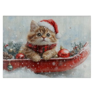 Persian Cat in Sledge Let it Snow Christmas Cutting Board