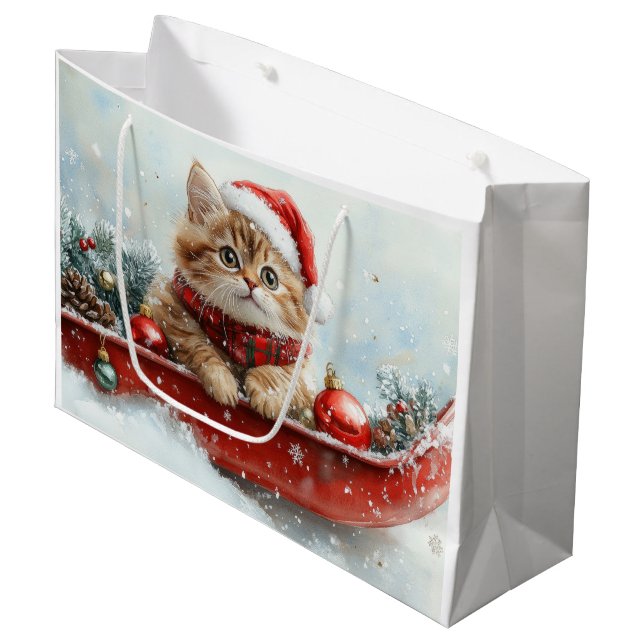 Persian Cat in Sledge Let it Snow Christmas Large Gift Bag (Front Angled)