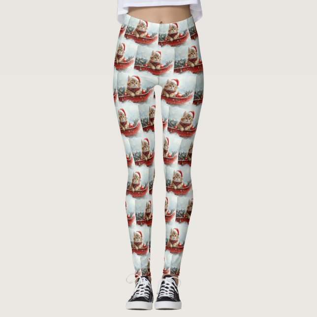 Persian Cat in Sledge Let it Snow Christmas Leggings (Front)