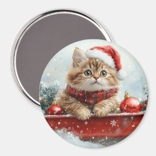 Persian Cat in Sledge Let it Snow Christmas Magnet