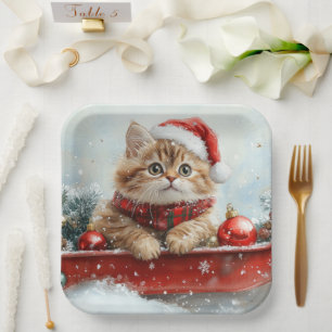 Persian Cat in Sledge Let it Snow Christmas Paper Plate