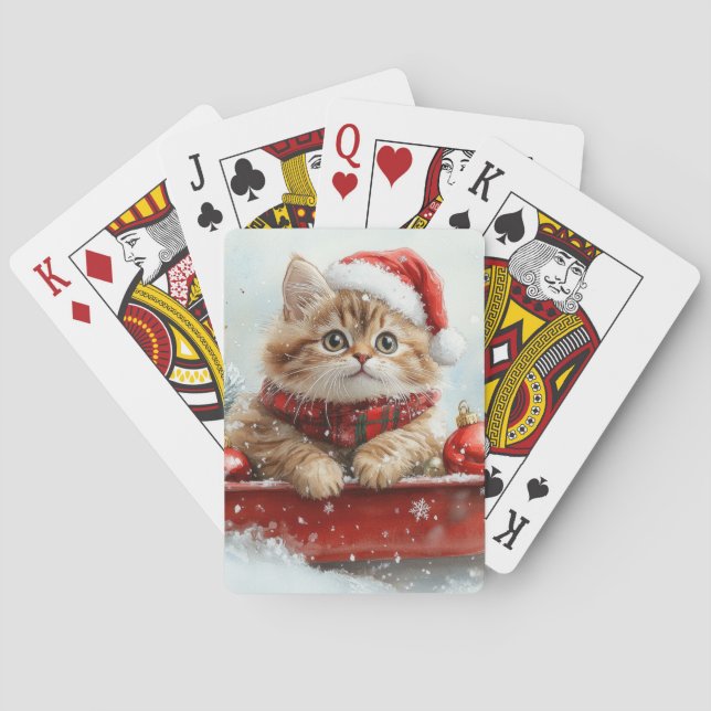 Persian Cat in Sledge Let it Snow Christmas Playing Cards (Back)