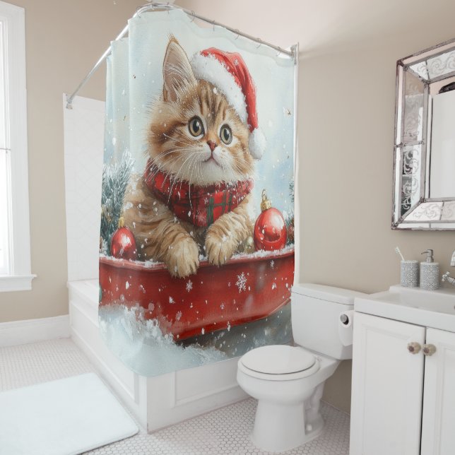 Persian Cat in Sledge Let it Snow Christmas Shower Curtain (In Situ)