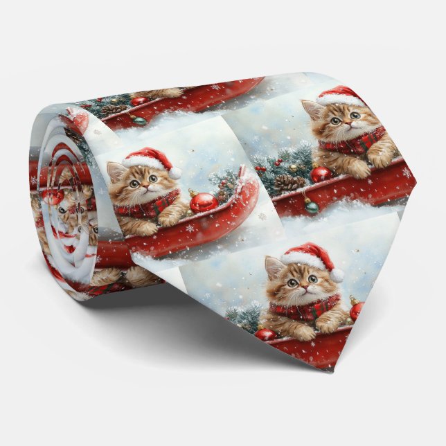 Persian Cat in Sledge Let it Snow Christmas Tie (Rolled)