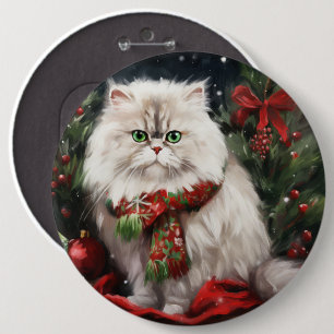 Persian Cat in Snow Christmas 6 Cm Round Badge